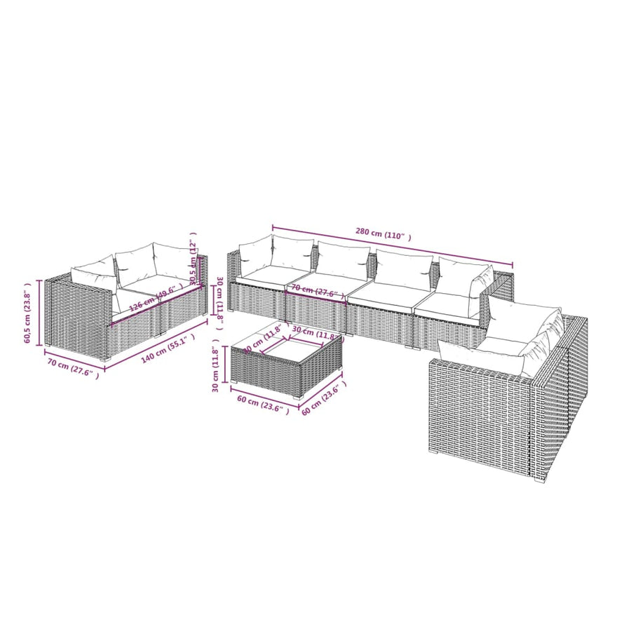 9-Delige Loungeset Met Kussens Poly Rattan 1