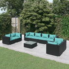 9-piece lounge set with cushions poly rattan black