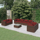 9-delige Loungeset met kussens poly rattan bruin 1 Bruin en kaneelrood