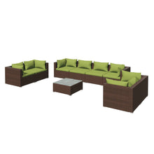 9-delige Loungeset met kussens poly rattan bruin