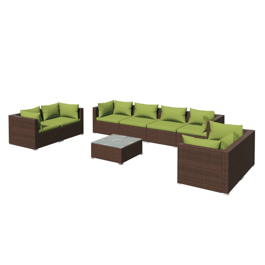 9-delige Loungeset met kussens poly rattan bruin