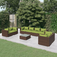 9-delige Loungeset met kussens poly rattan bruin