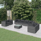 9-Delige Loungeset Met Kussens Poly Rattan Grijs En Antraciet 6x hoek + 2x midden + Tafel