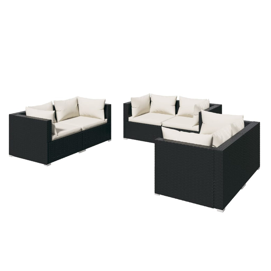 6-delige Loungeset met kussens poly rattan zwart 6x hoek