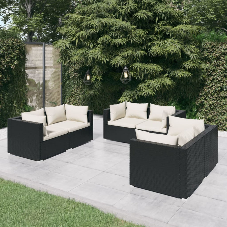 6-delige Loungeset met kussens poly rattan zwart 6x hoek