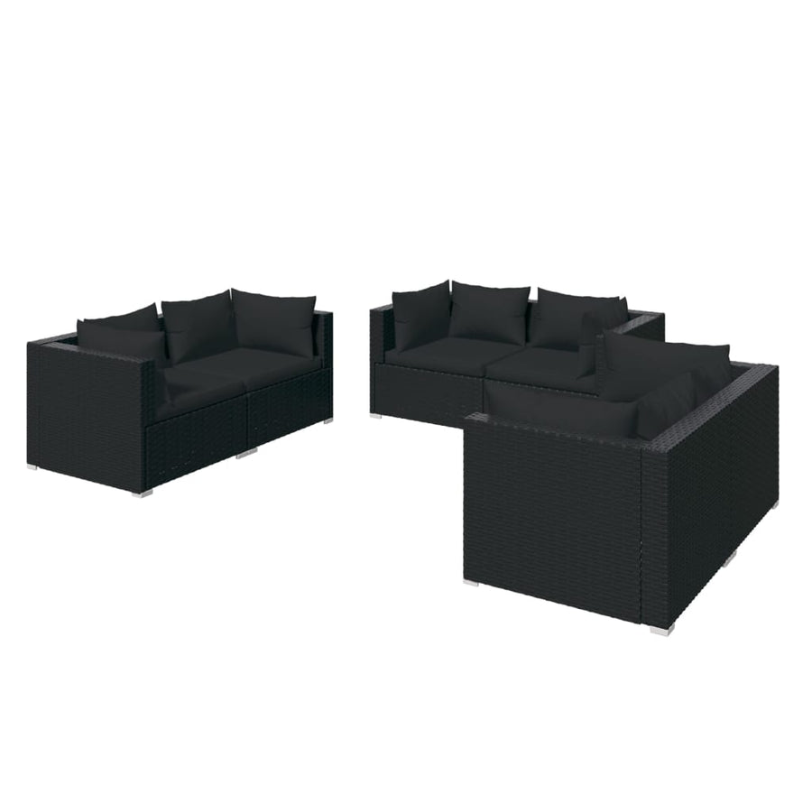6-delige Loungeset met kussens poly rattan zwart 6x hoek