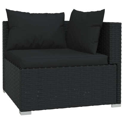 6-delige Loungeset met kussens poly rattan zwart 6x hoek