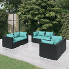 6-Delige Loungeset Met Kussens Poly Rattan Zwart En Waterblauw 6x hoek