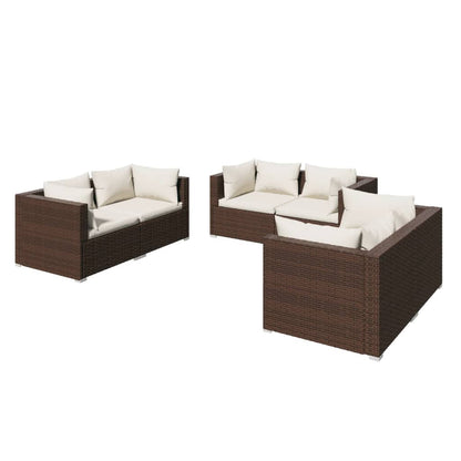 6-delige Loungeset met kussens poly rattan bruin 1 Bruin en crème