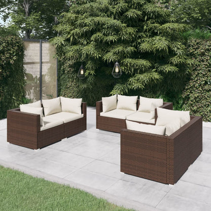 6-delige Loungeset met kussens poly rattan bruin 1 Bruin en crème