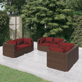 6-delige Loungeset met kussens poly rattan bruin