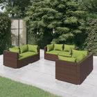 6-Delige Loungeset Met Kussens Poly Rattan Bruin En Groen 6x hoek