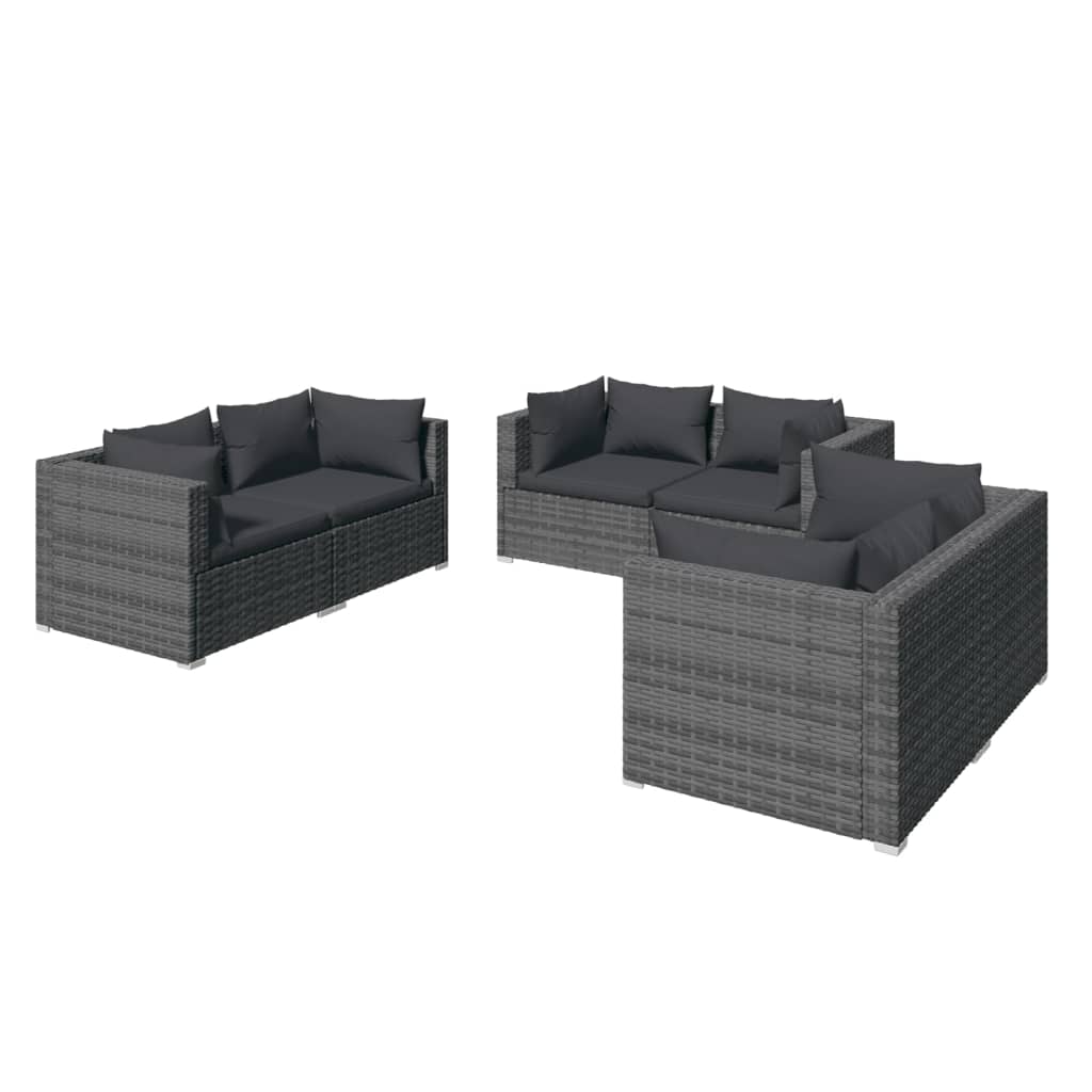 6-Delige Loungeset Met Kussens Poly Rattan Grijs En Antraciet 6x hoek