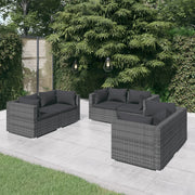 Loungeset 6-delig poly rattan grijs