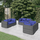 6-Delige Loungeset Met Kussens Poly Rattan Grijs En Donkerblauw 6x hoek