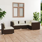 5-Delige Loungeset Met Kussens Poly Rattan Bruin en crème 3x hoek + 2x midden