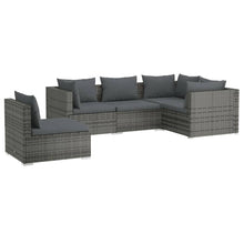 5-Delige Loungeset Met Kussens Poly Rattan Grijs en antraciet 3x hoek + 2x midden