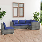 5-Delige Loungeset Met Kussens Poly Rattan Grijs en donkerblauw 3x hoek + 2x midden