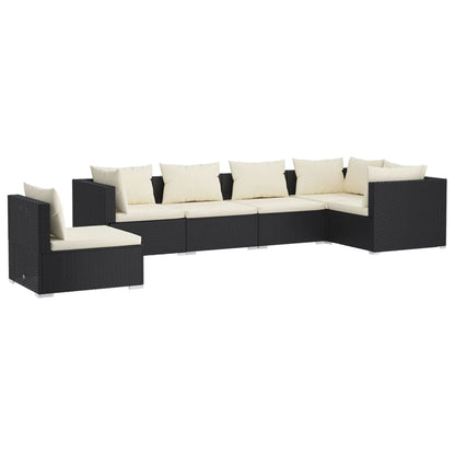 6-Delige Loungeset Met Kussens Poly Rattan Zwart en crème 3x hoek + 3x midden