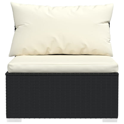 6-Delige Loungeset Met Kussens Poly Rattan Zwart en crème 3x hoek + 3x midden