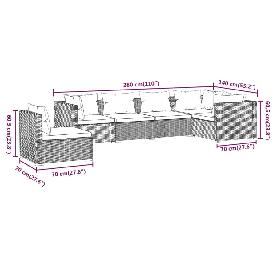 6-Delige Loungeset Met Kussens Poly Rattan 1