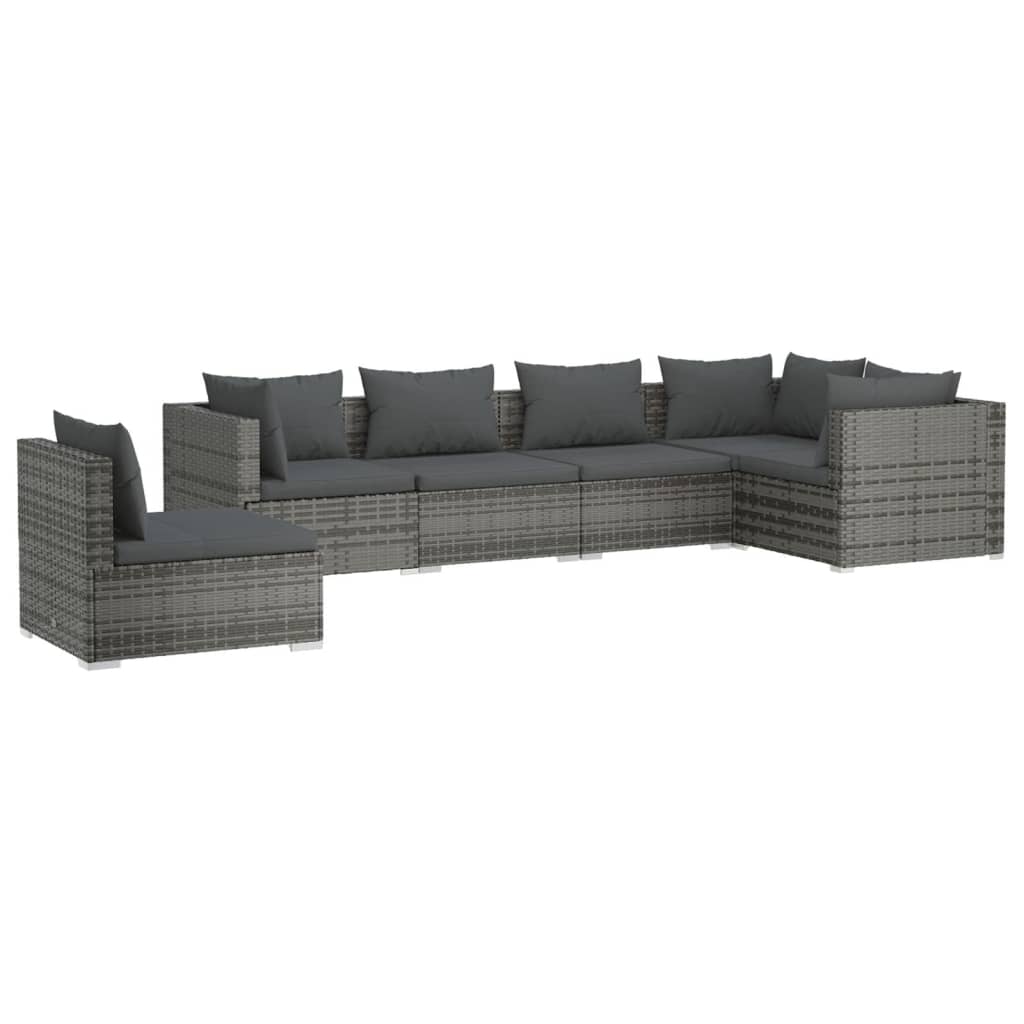 6-Delige Loungeset Met Kussens Poly Rattan Grijs en antraciet 3x hoek + 3x midden