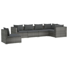 6-Delige Loungeset Met Kussens Poly Rattan Grijs en antraciet 3x hoek + 3x midden