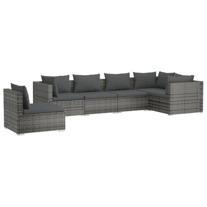 6-Delige Loungeset Met Kussens Poly Rattan Grijs en antraciet 3x hoek + 3x midden