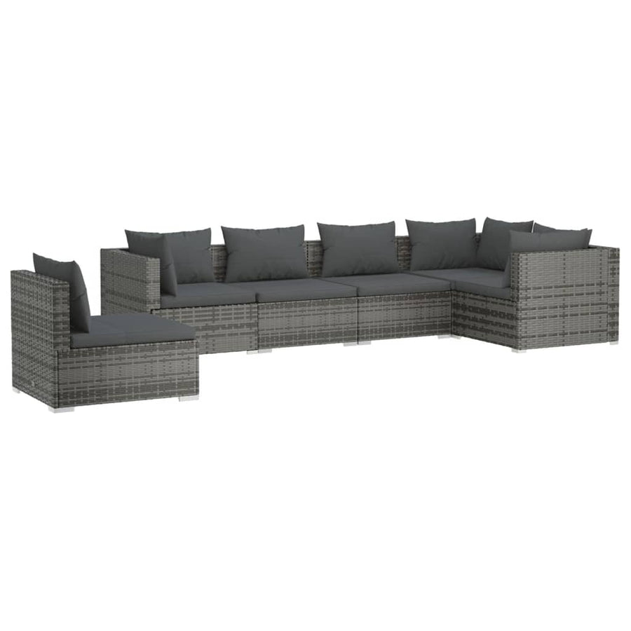 6-Delige Loungeset Met Kussens Poly Rattan Grijs en antraciet 3x hoek + 3x midden