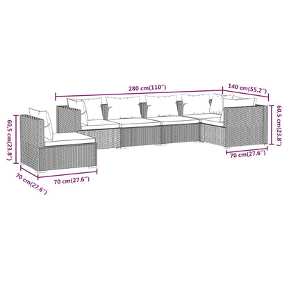 6-Delige Loungeset Met Kussens Poly Rattan Grijs en antraciet 3x hoek + 3x midden