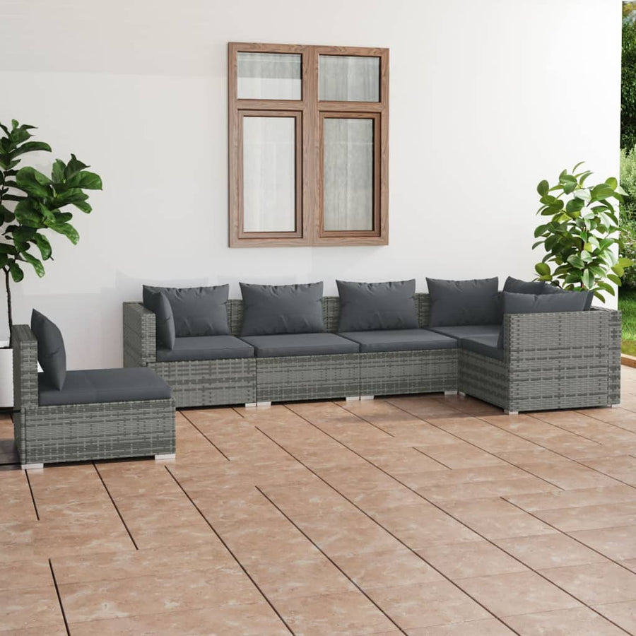 6-Delige Loungeset Met Kussens Poly Rattan Grijs en antraciet 3x hoek + 3x midden