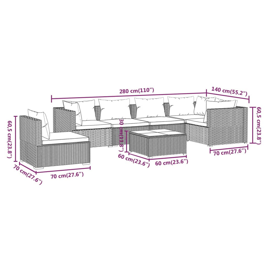 7-Delige Loungeset Met Kussens Poly Rattan 1