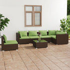 7-Delige Loungeset Met Kussens Poly Rattan Bruin en groen 3x hoek + 3x midden + Tafel