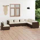 7-Delige Loungeset Met Kussens Poly Rattan Bruin en crème 4x midden + 3x hoek