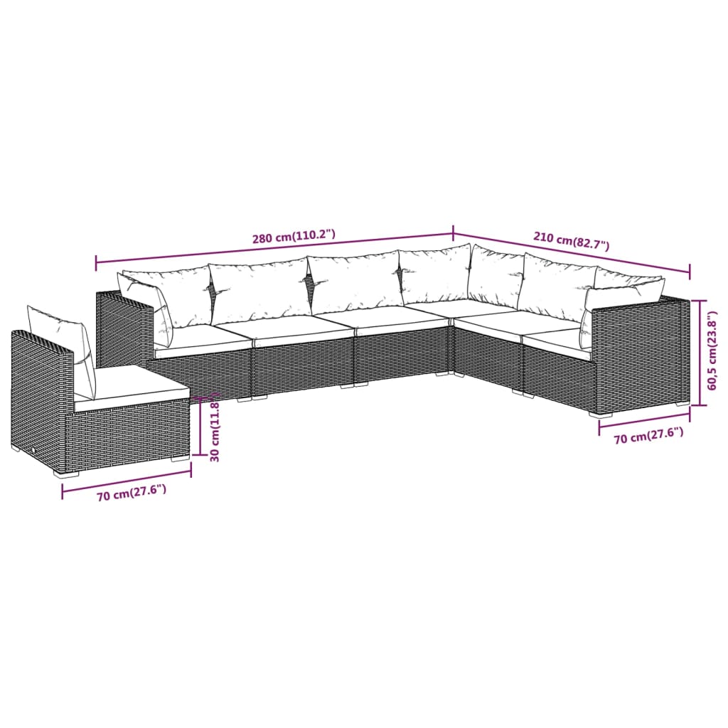 7-Delige Loungeset Met Kussens Poly Rattan 1