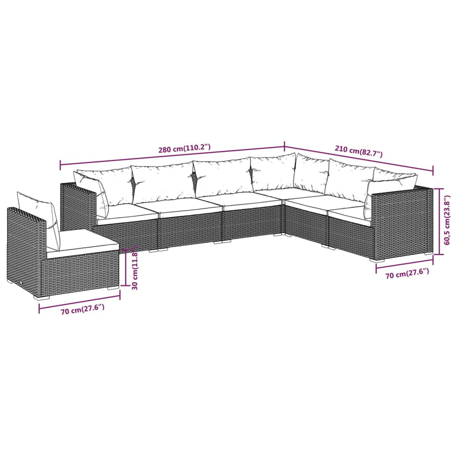 7-Delige Loungeset Met Kussens Poly Rattan 1