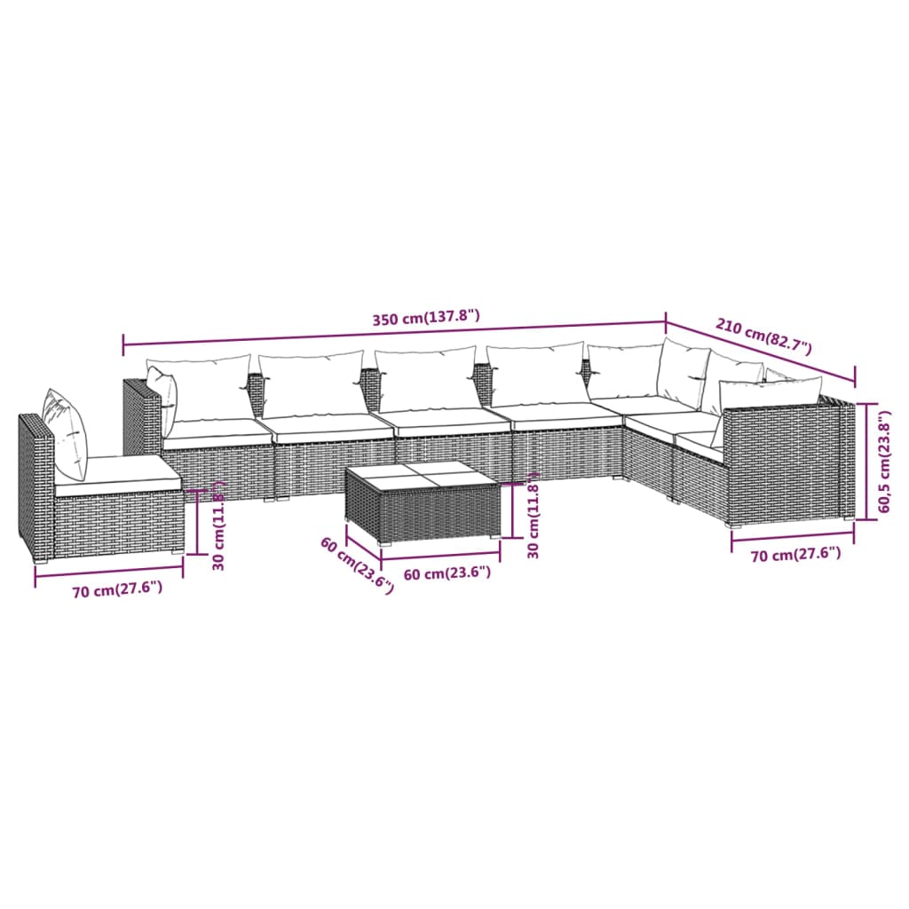 9-Delige Loungeset Met Kussens Poly Rattan 1
