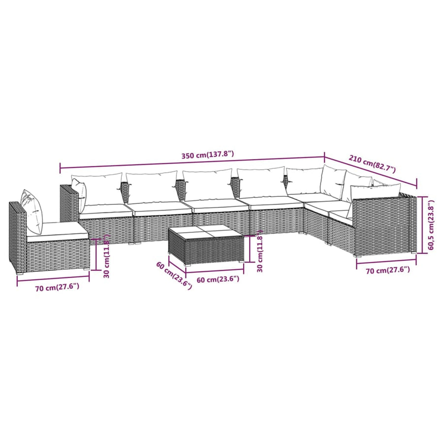 9-Delige Loungeset Met Kussens Poly Rattan 1