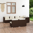 7-delige Loungeset met kussens poly rattan bruin 3x hoek + 4x midden