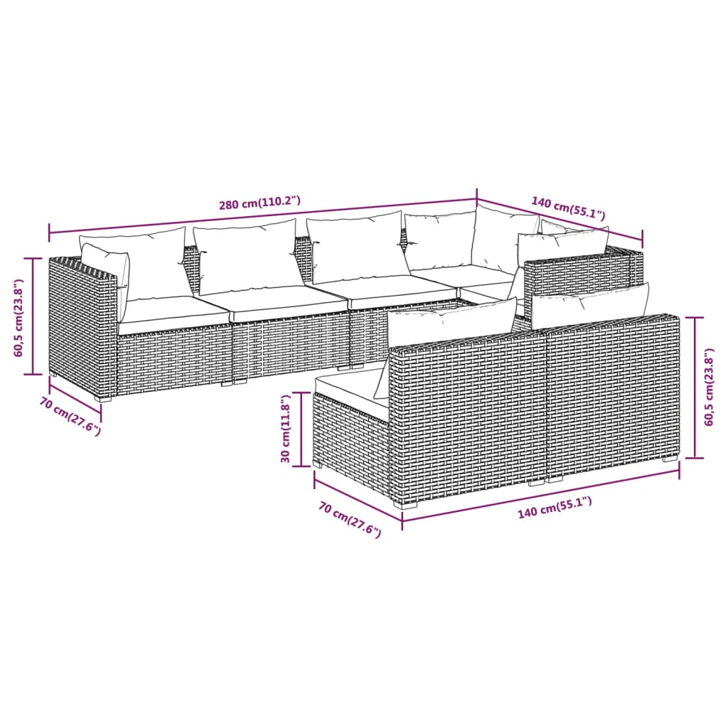 7-Delige Loungeset Met Kussens Poly Rattan 1