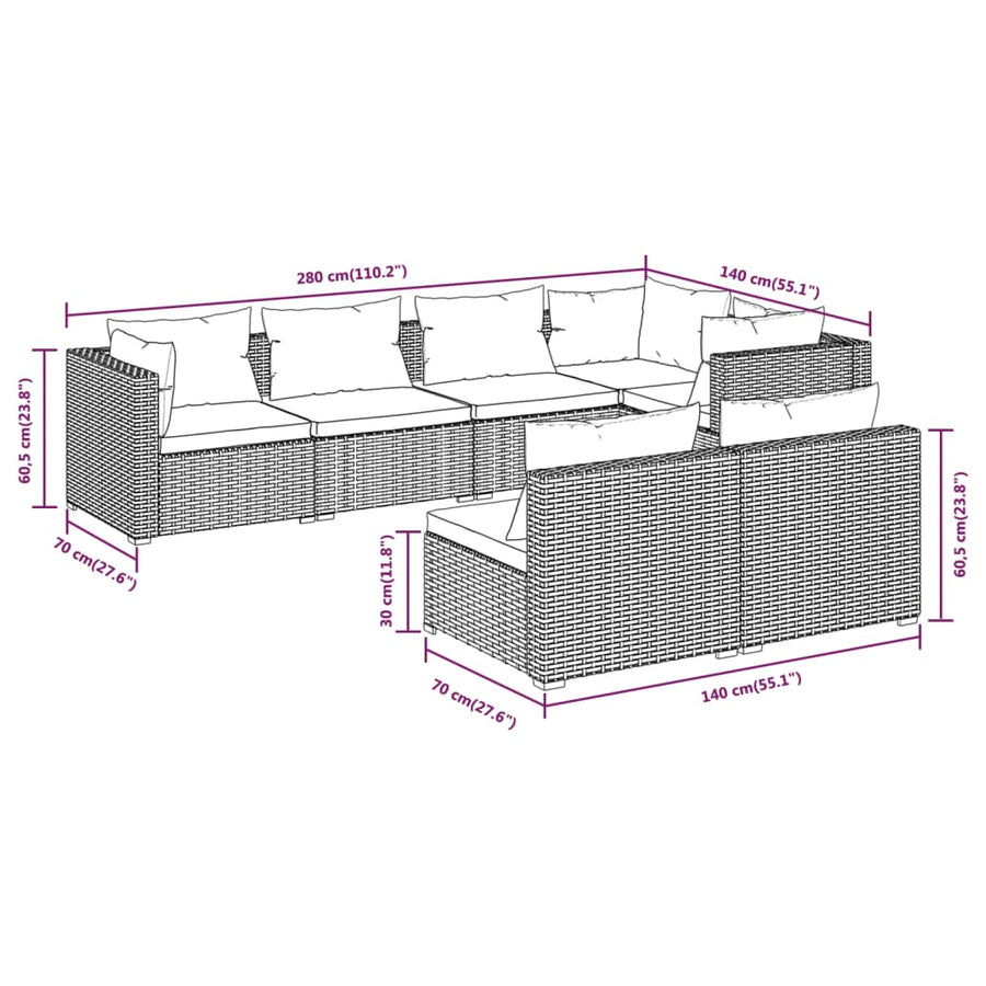 7-Delige Loungeset Met Kussens Poly Rattan 1