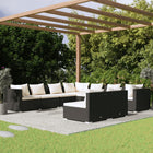 9-delige Loungeset met kussens poly rattan zwart 3x hoek + 6x midden