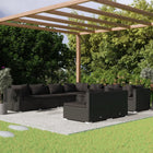 9-delige Loungeset met kussens poly rattan zwart 3x hoek + 6x midden