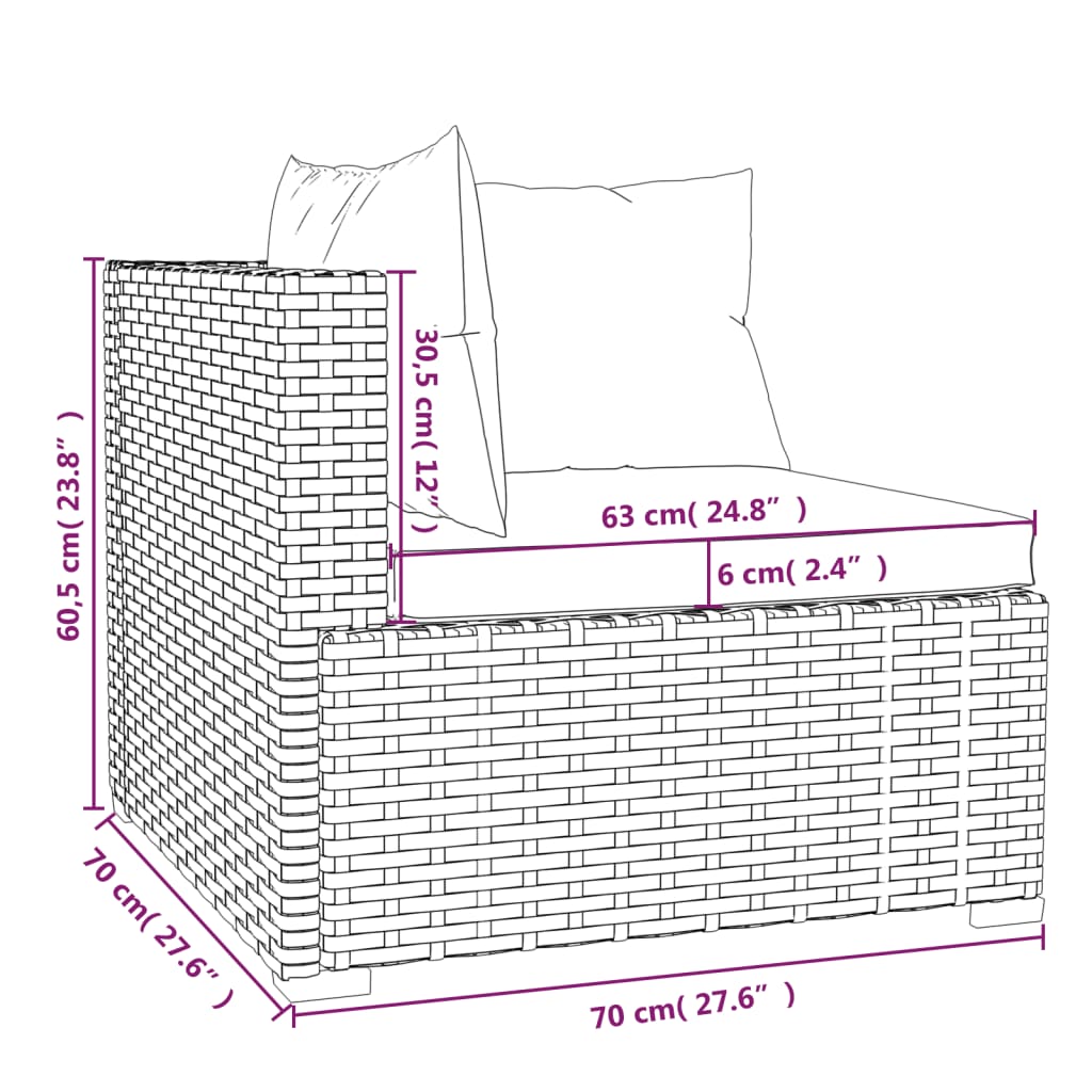 9-delige Loungeset met kussens poly rattan zwart