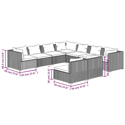 9-delige Loungeset met kussens poly rattan zwart