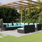 9-piece lounge set with cushions poly rattan black