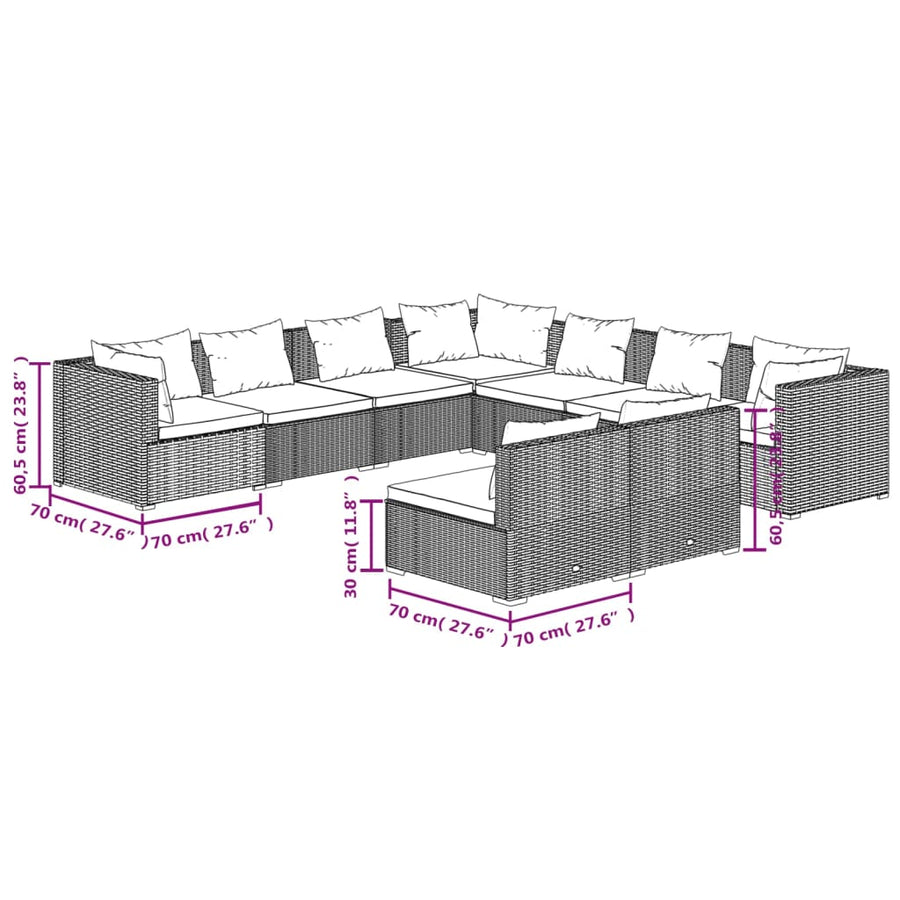 9-Delige Loungeset Met Kussens Poly Rattan 1