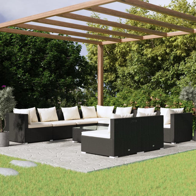 0-delige Loungeset met kussens poly rattan 3x hoek + 6x midden + Tafel