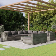 Loungeset poly rattan grijs 10-delig