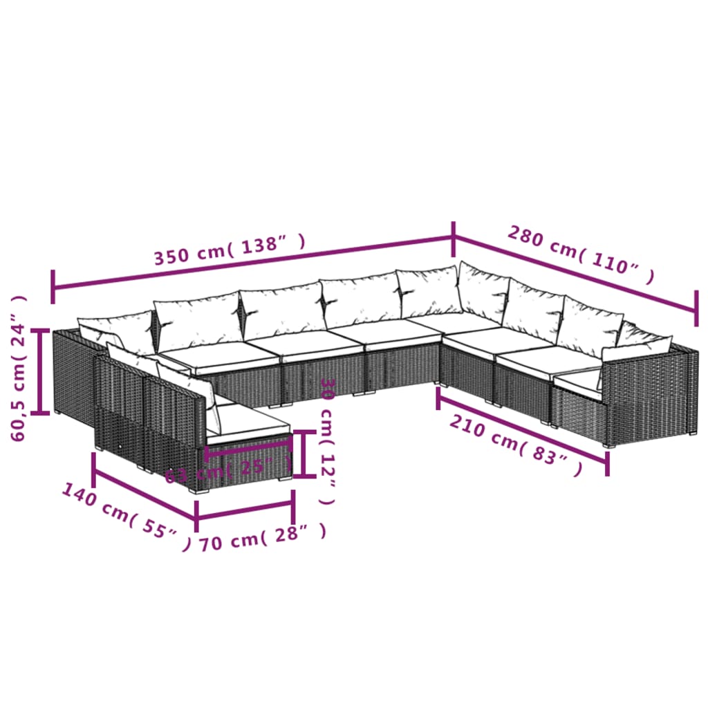 10-Delige Loungeset Met Kussens Poly Rattan 1